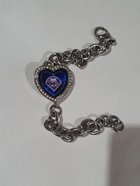 Philadelphia Phillies Silver-Tone Heart Charm Bracelet with Blue Heart Dial